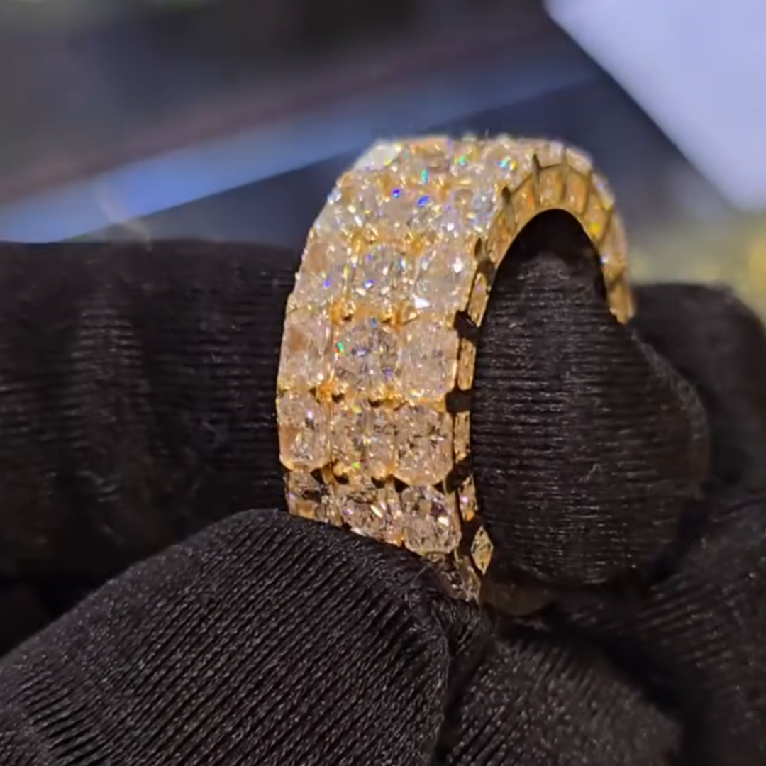 Three-row White Stone Eternity Ring in Gold Tone