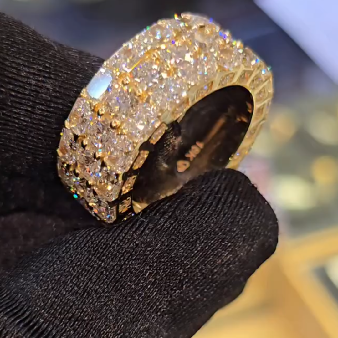 Three-row White Stone Eternity Ring in Gold Tone