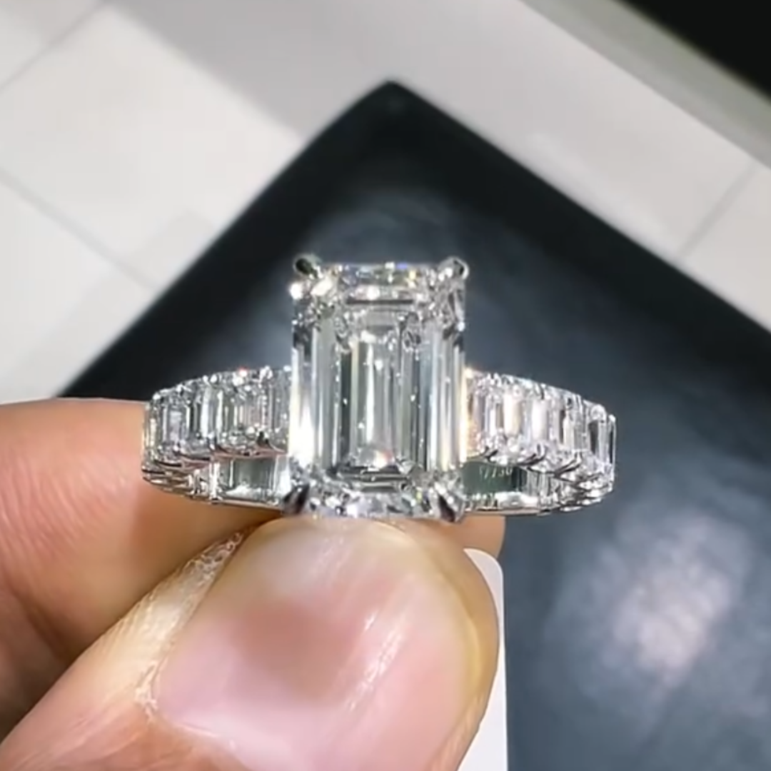 4.03ct Emerald Cut White Stone Ring
