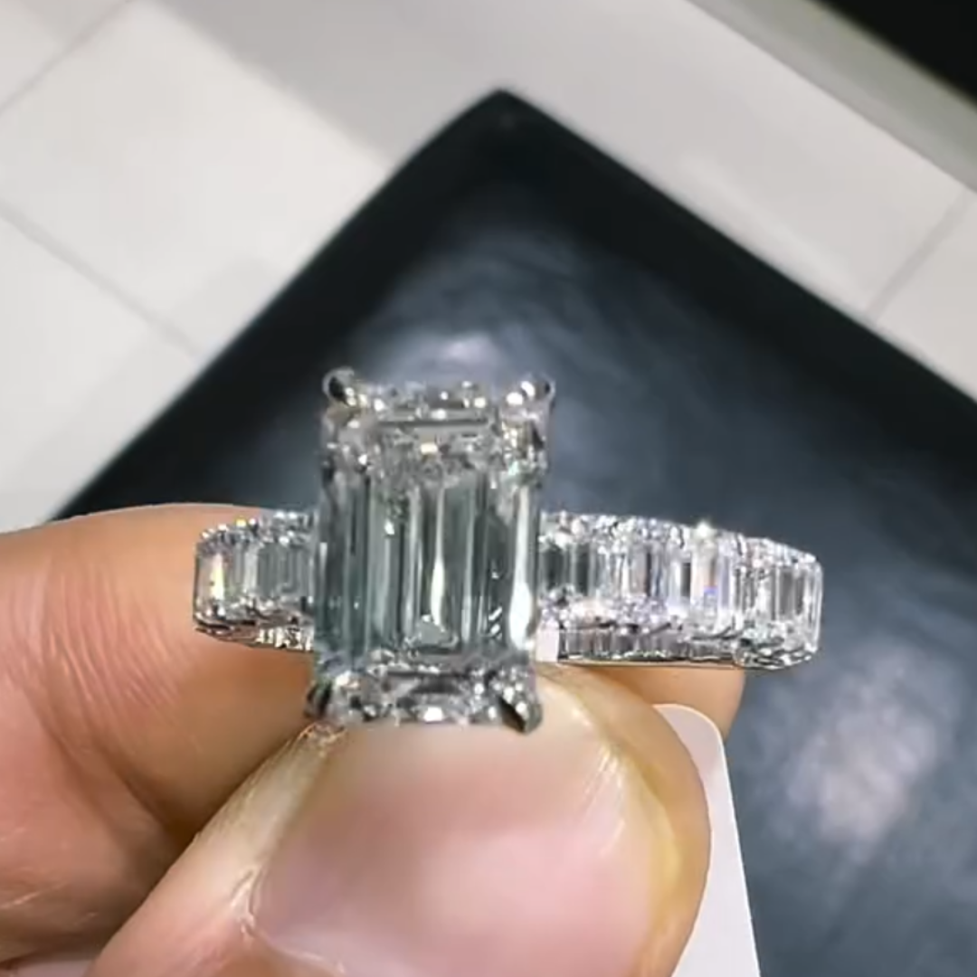 4.03ct Emerald Cut White Stone Ring