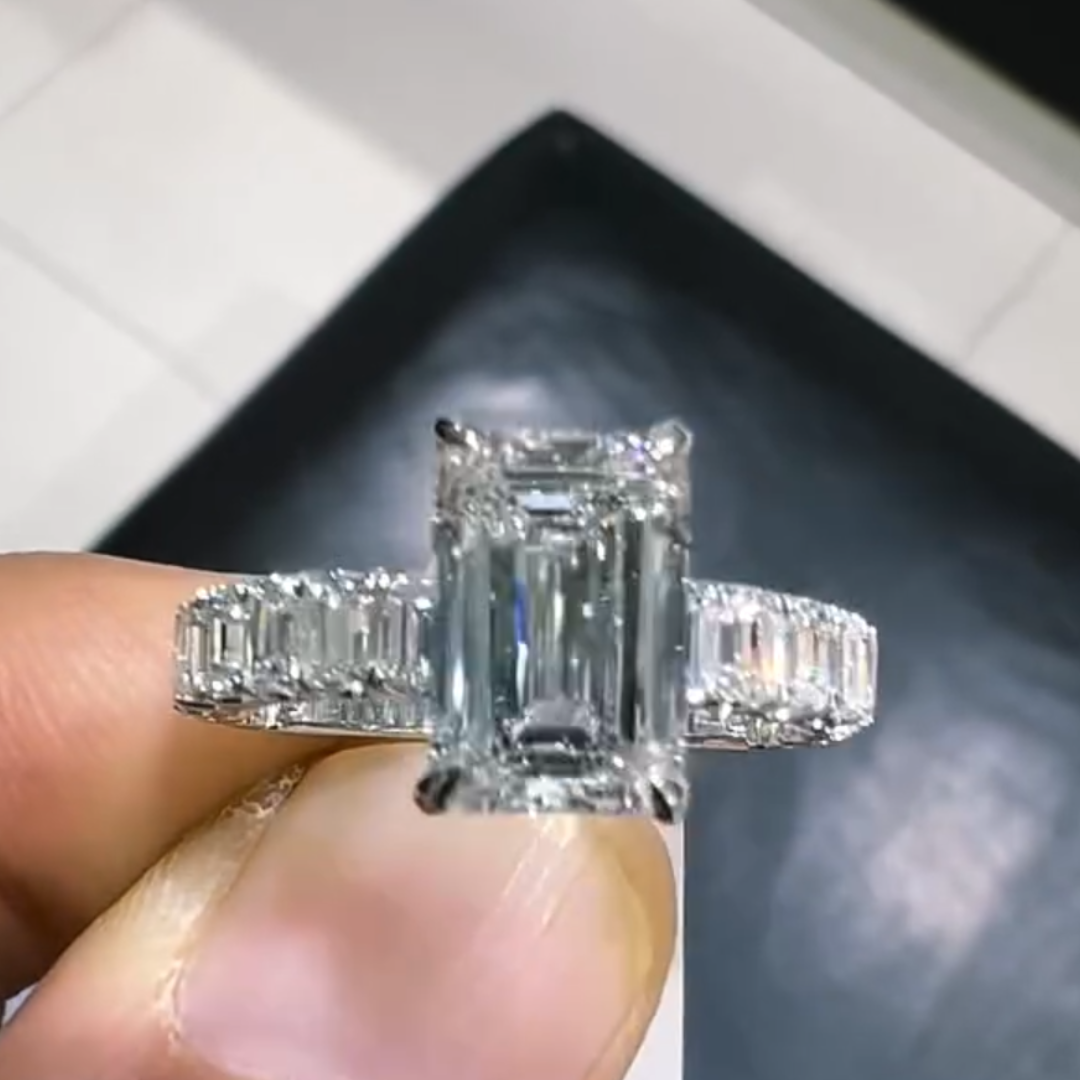 4.03ct Emerald Cut White Stone Ring