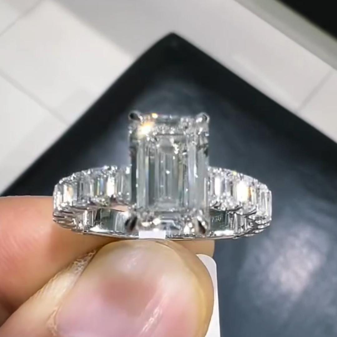 4.03ct Emerald Cut White Stone Ring