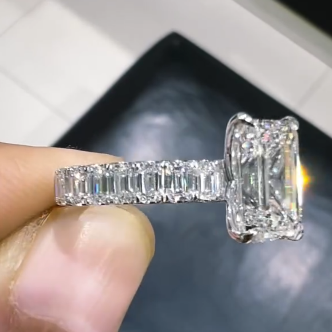 4.03ct Emerald Cut White Stone Ring
