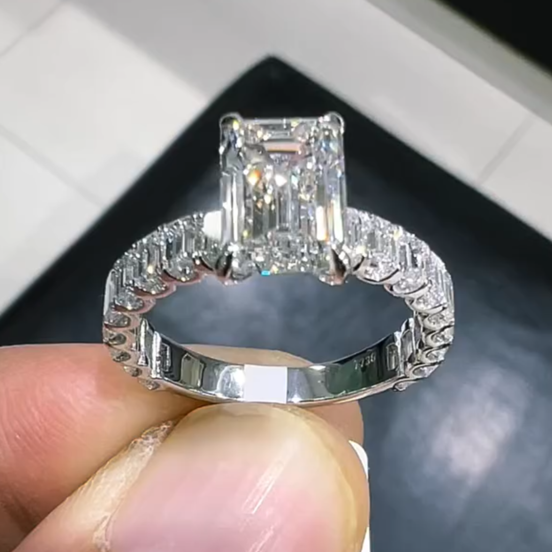 4.03ct Emerald Cut White Stone Ring