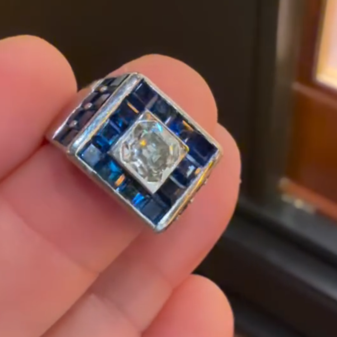 2ct Asscher Cut Double-tone Stone Men's Ring