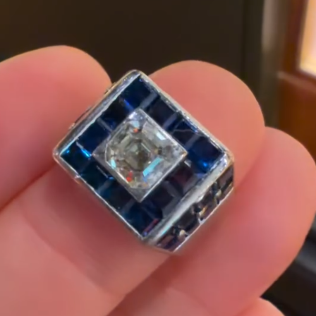 2ct Asscher Cut Double-tone Stone Men's Ring