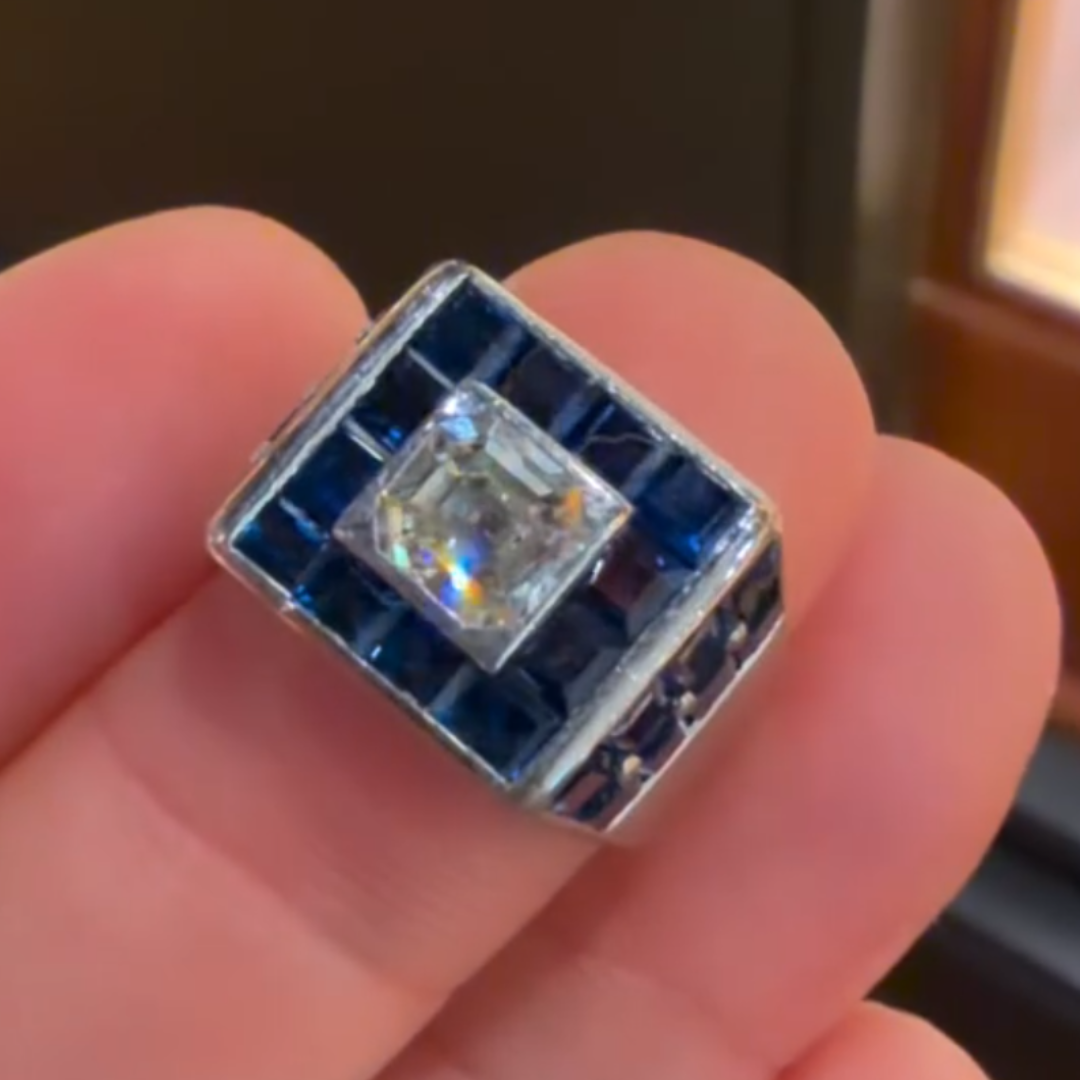 2ct Asscher Cut Double-tone Stone Men's Ring