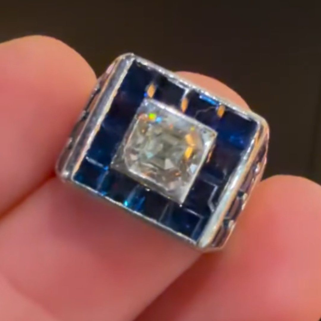 2ct Asscher Cut Double-tone Stone Men's Ring