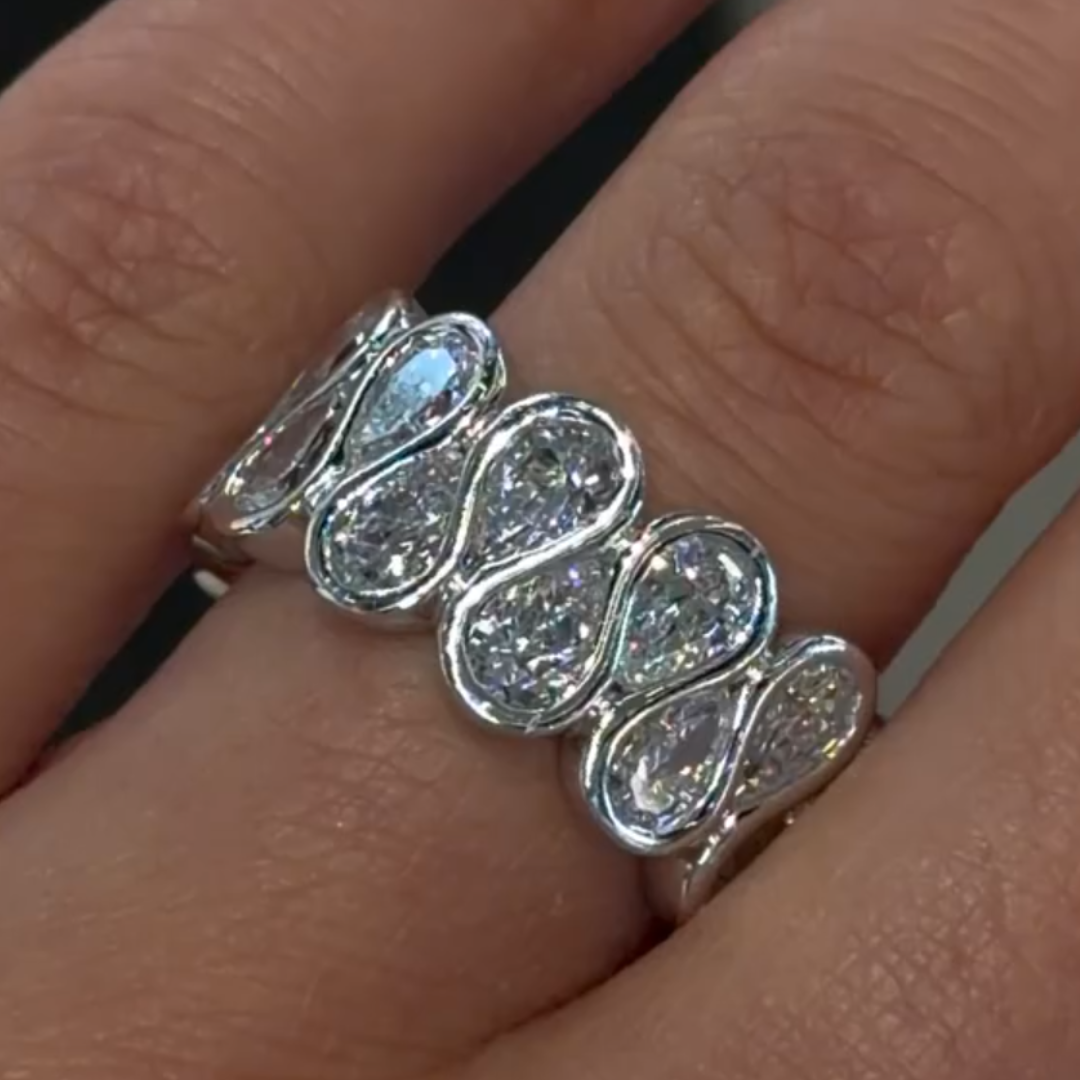 Infinity Sign Design Pear Cut White Stone Wedding Band