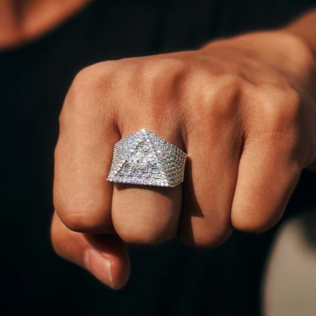 6.75ctw Pyramid Shape Design White Stone Hip Hop Ring