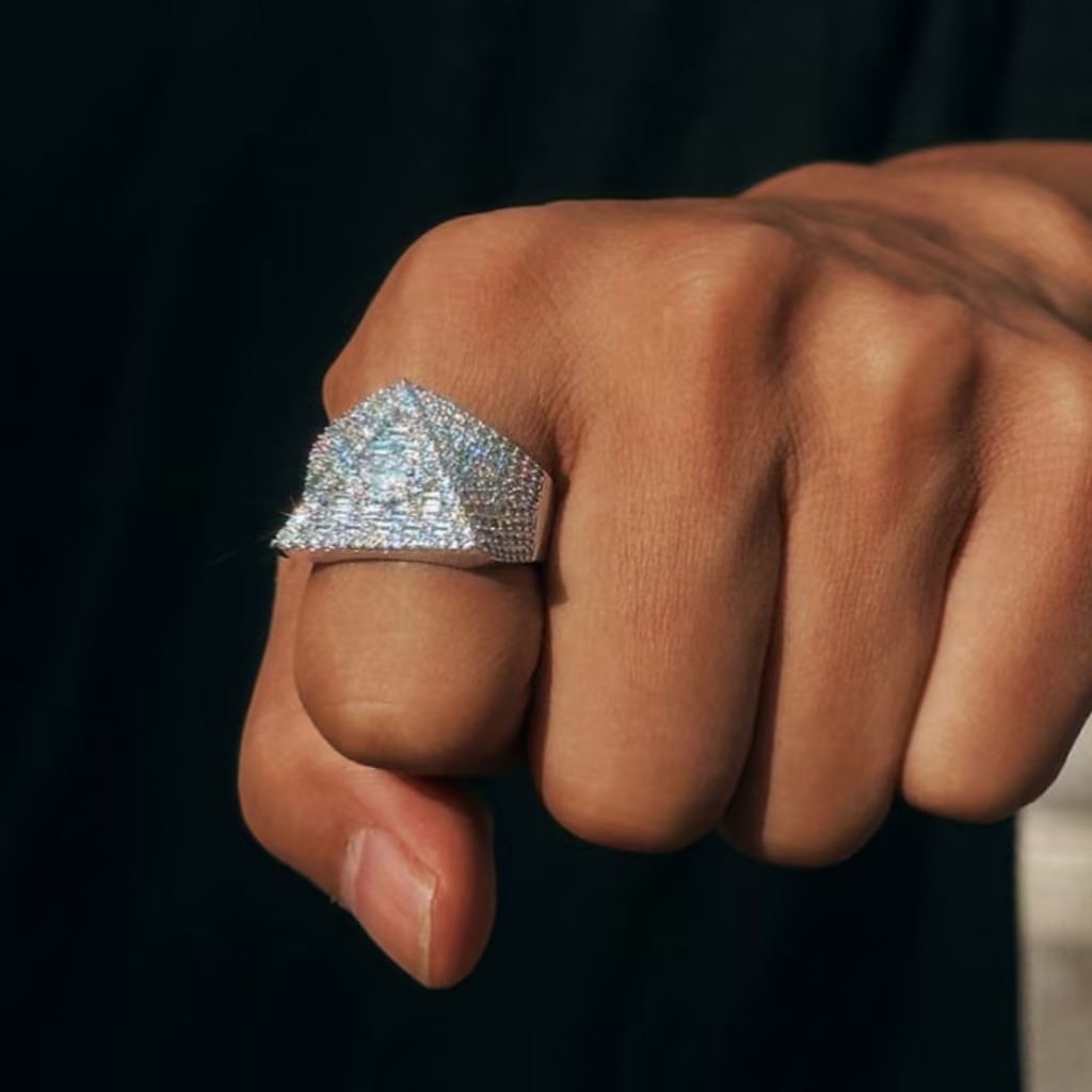 6.75ctw Pyramid Shape Design White Stone Hip Hop Ring