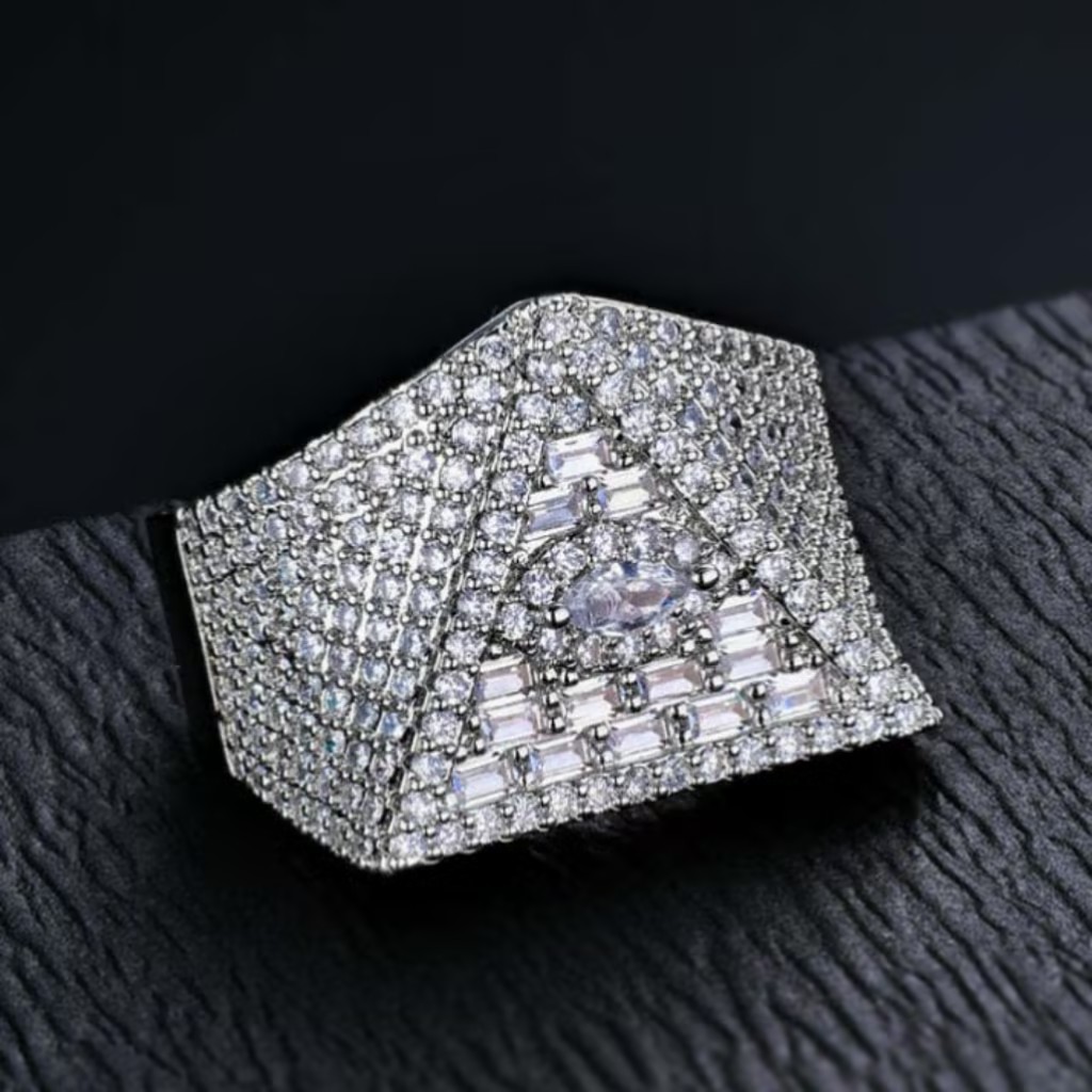 6.75ctw Pyramid Shape Design White Stone Hip Hop Ring