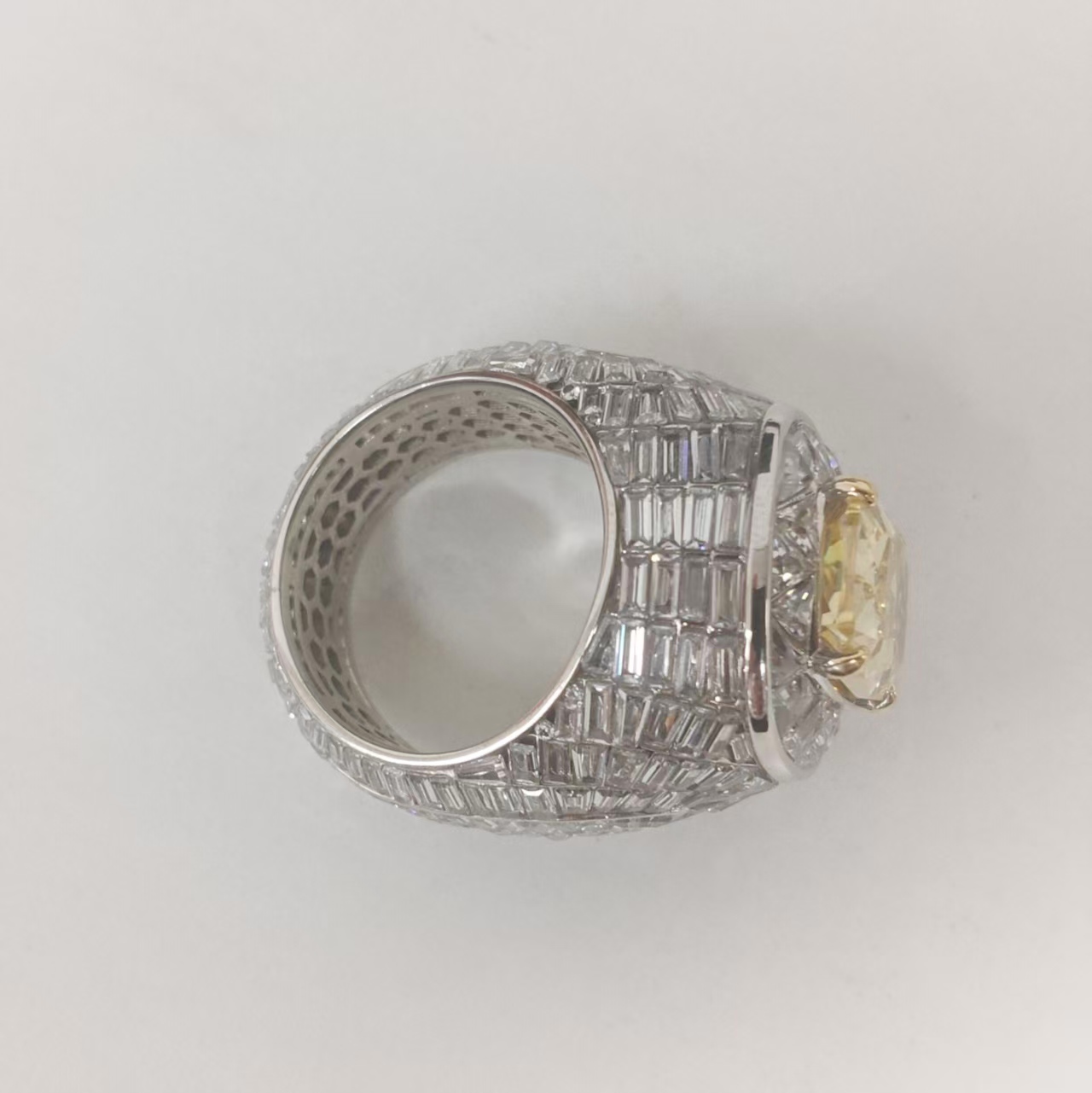 13ct Pave Set  Radiant Cut Yellow Stone Ring for Men 