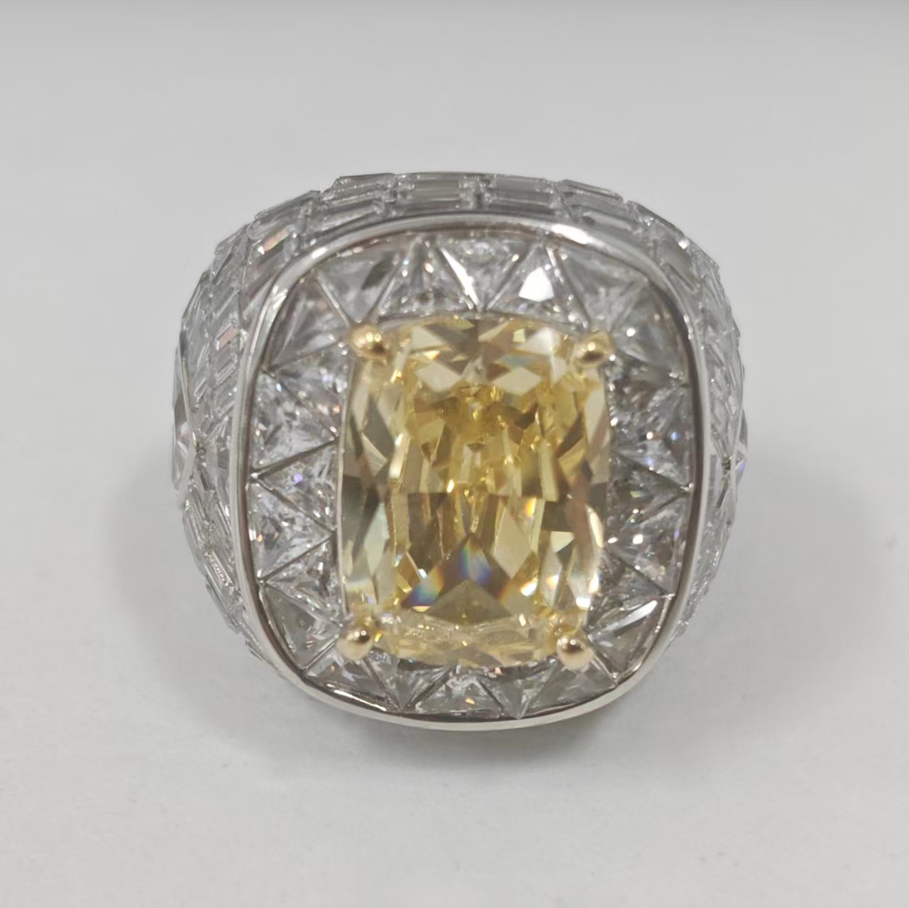 13ct Pave Set  Radiant Cut Yellow Stone Ring for Men 
