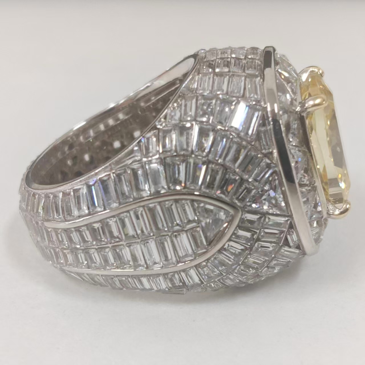 13ct Pave Set  Radiant Cut Yellow Stone Ring for Men 