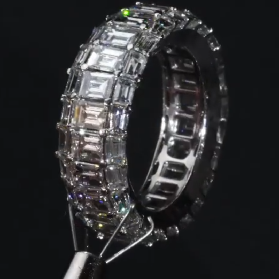 12.75ctw Three-row Emerald Cut White Stone Eternity Ring
