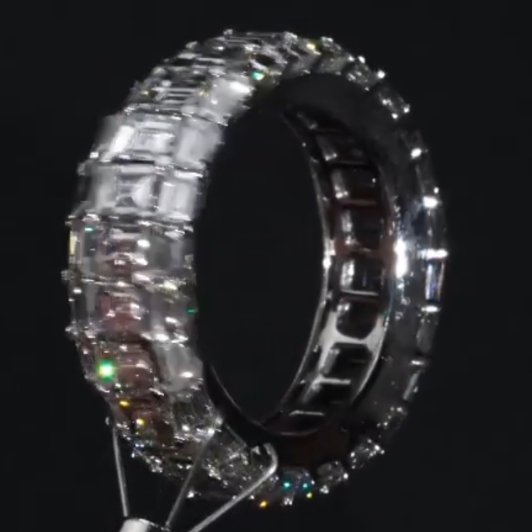 12.75ctw Three-row Emerald Cut White Stone Eternity Ring