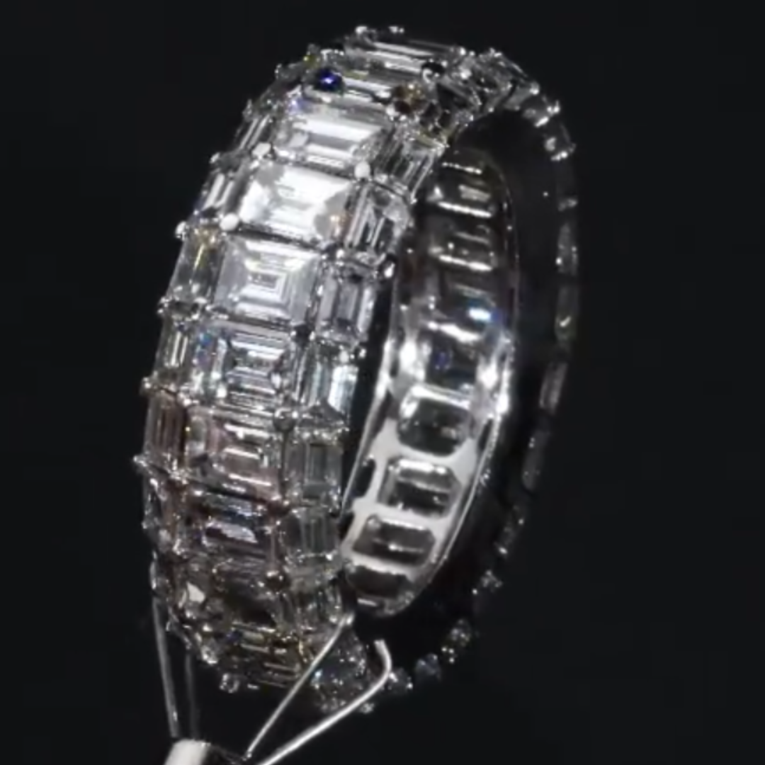 12.75ctw Three-row Emerald Cut White Stone Eternity Ring