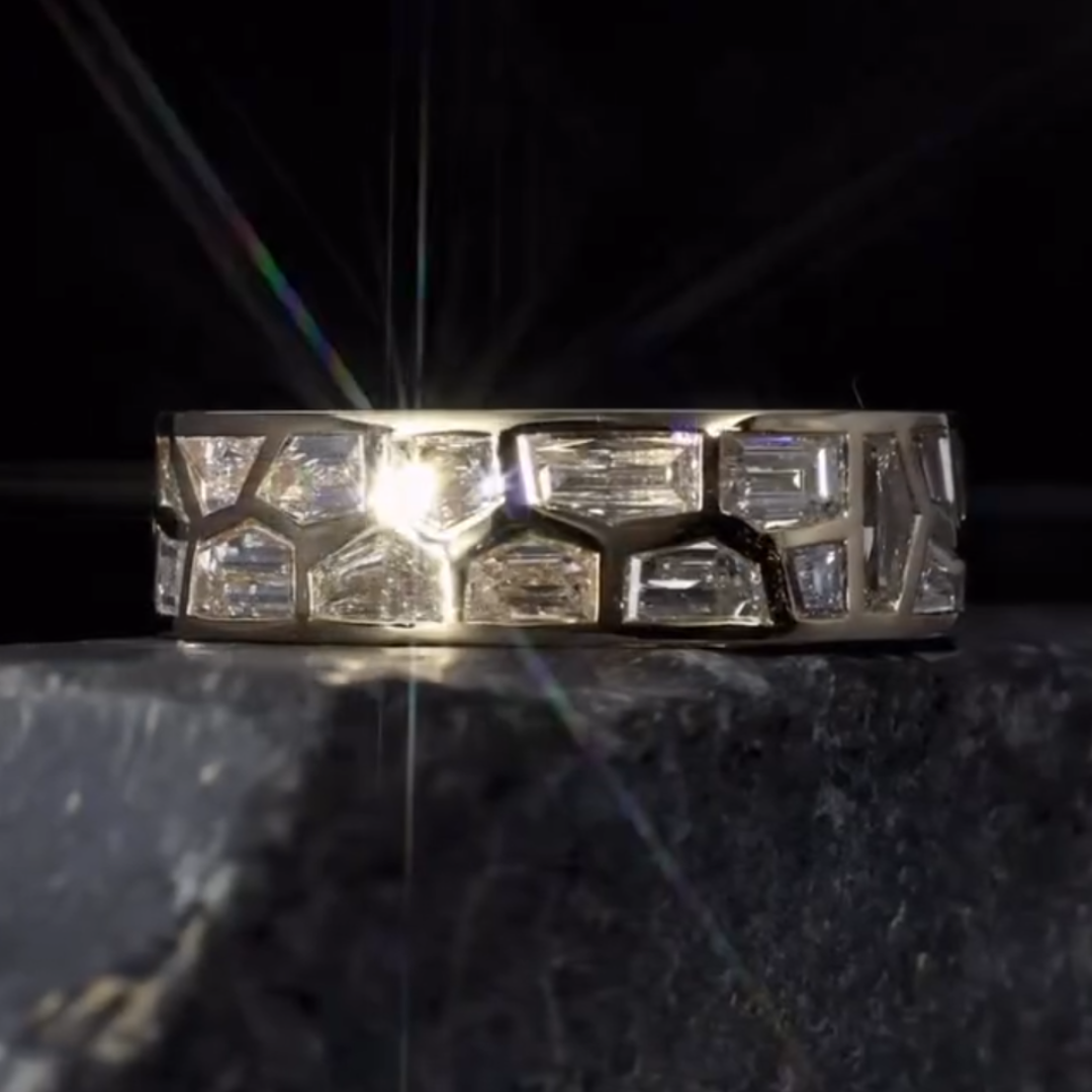 2.45ct Irregular Cut White Sapphire Band For Men