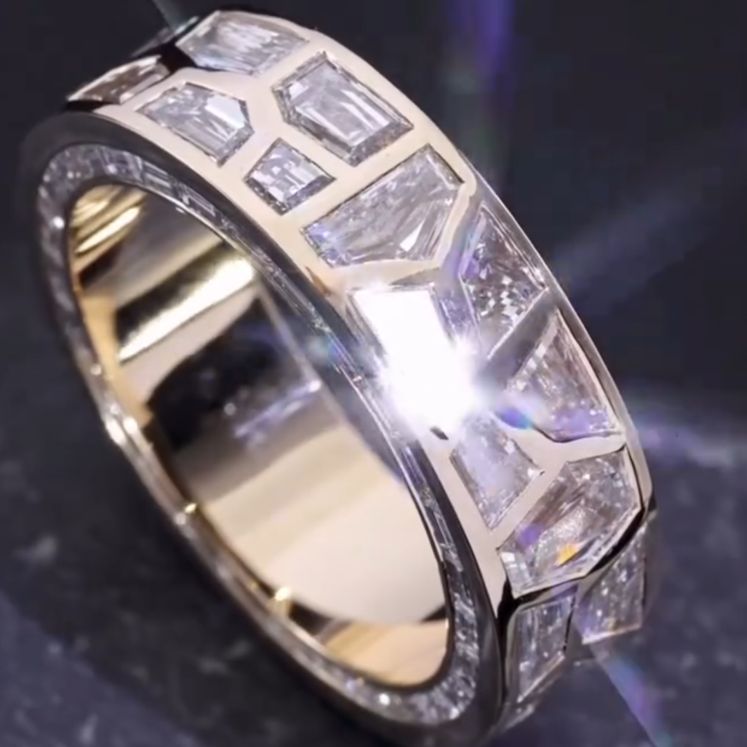 2.45ct Irregular Cut White Sapphire Band For Men