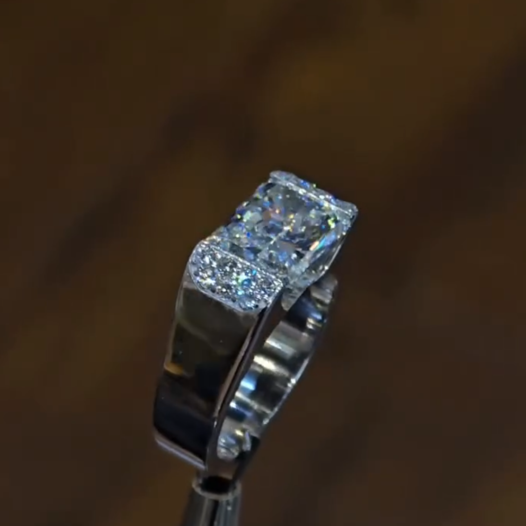 4.24ct Radiant Cut White Stone Pinky Ring for Men