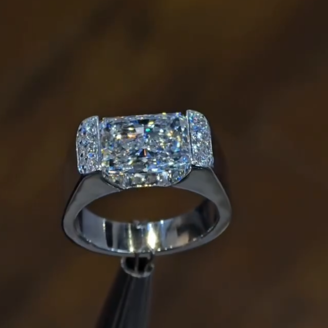 4.24ct Radiant Cut White Stone Pinky Ring for Men