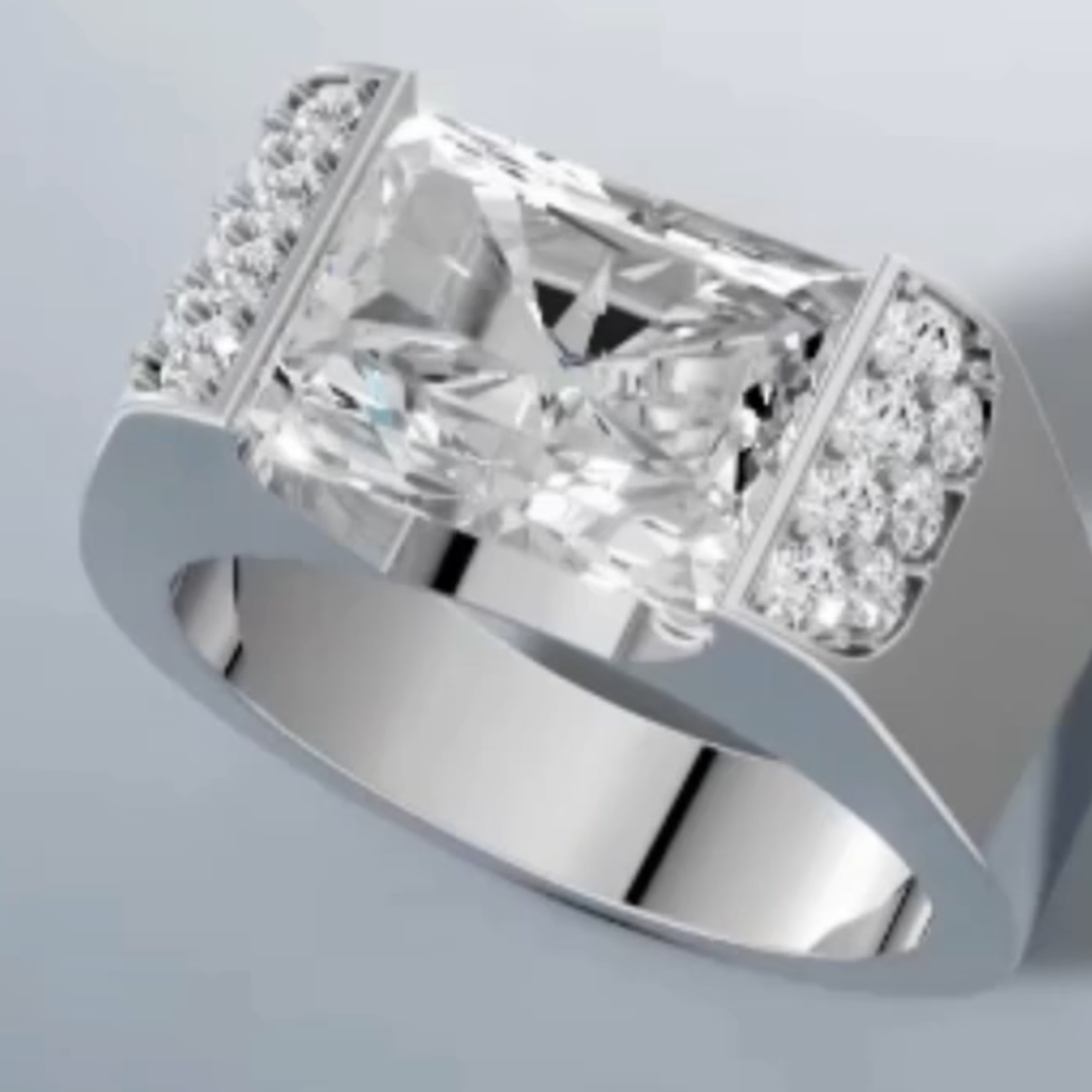 4.24ct Radiant Cut White Stone Pinky Ring for Men