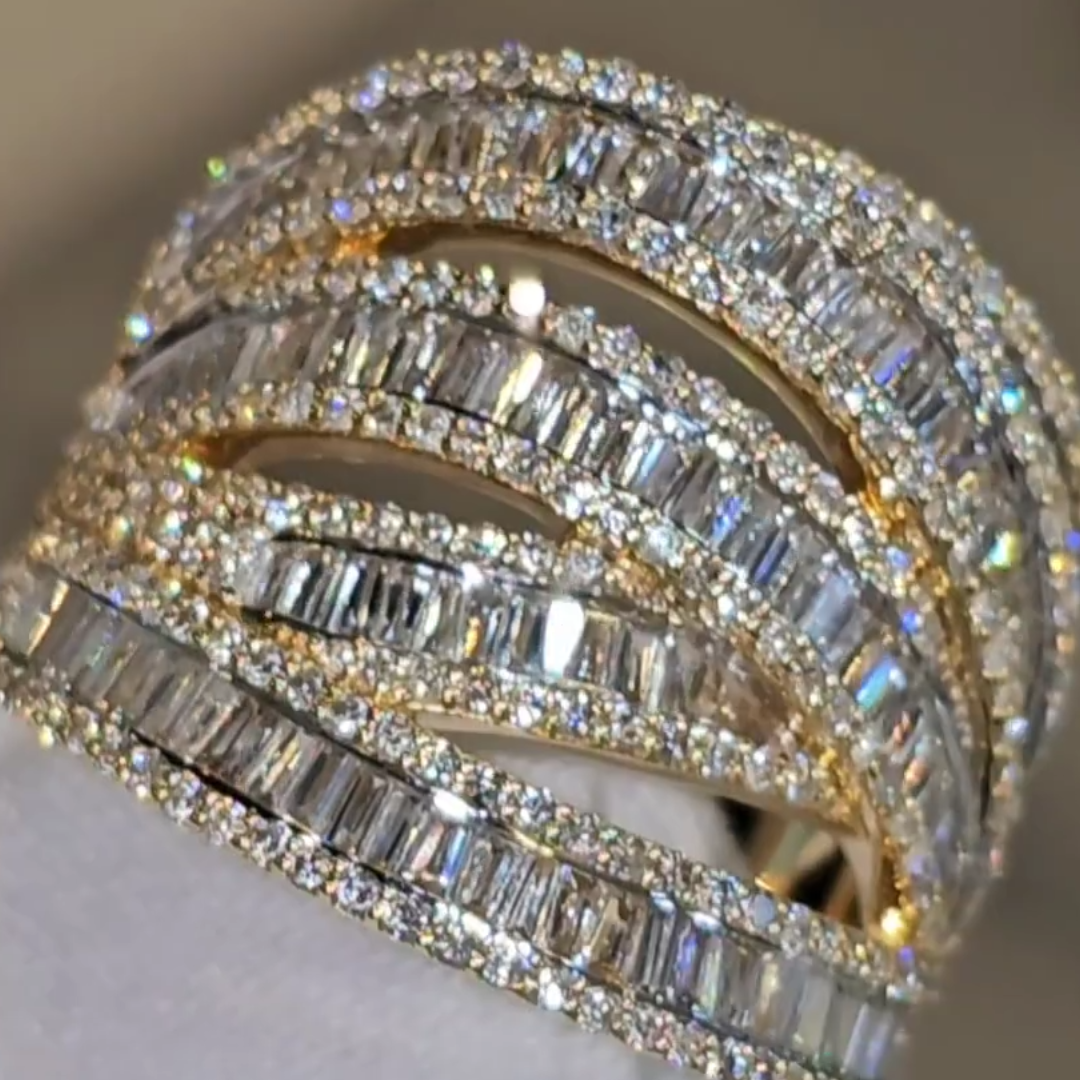 13.14ctw Baguettes & Round Cut Crossover Two Tone White Stone Ring