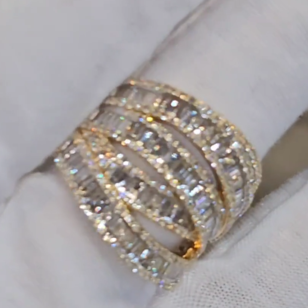 13.14ctw Baguettes & Round Cut Crossover Two Tone White Stone Ring