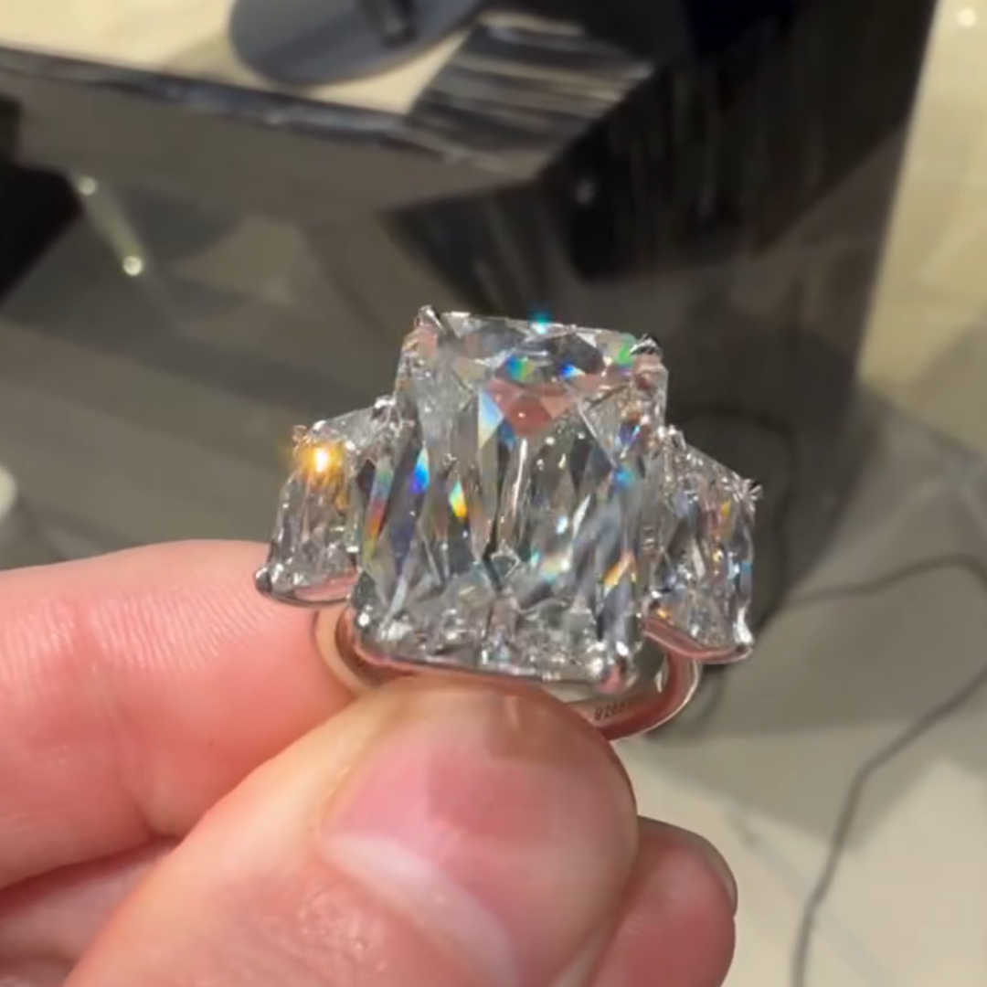 10ct Three-stone Design  Radiant Cut  White Stone Ring