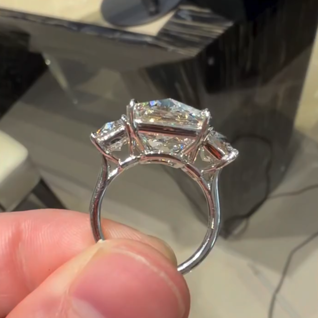 10ct Three-stone Design  Radiant Cut  White Stone Ring