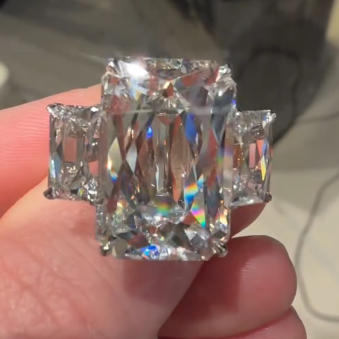 10ct Three-stone Design  Radiant Cut  White Stone Ring