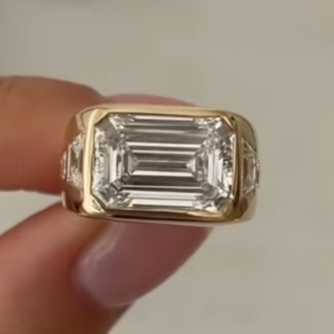 Bezel Setting Men's 7.5ct Emerald Cut White Stone Ring