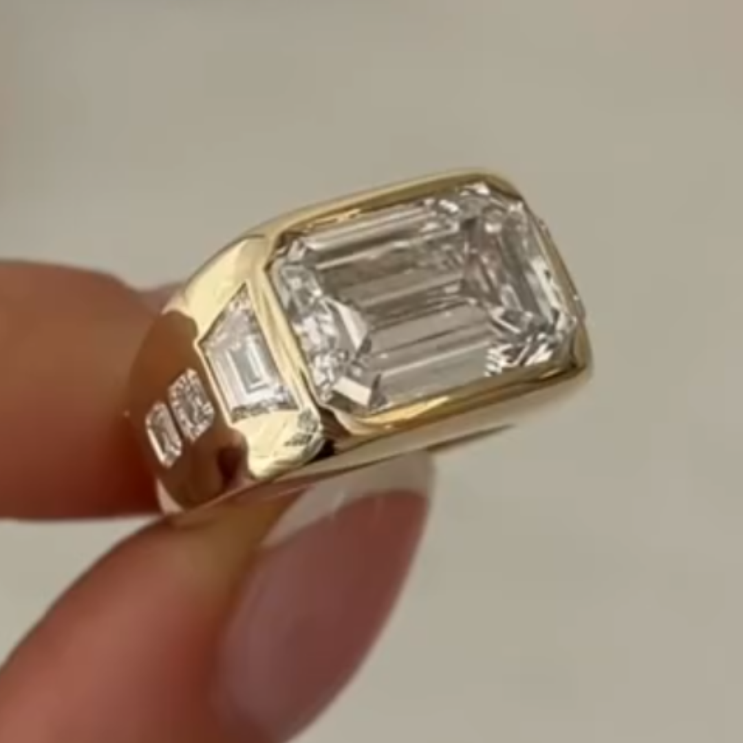 Bezel Setting Men's 7.5ct Emerald Cut White Stone Ring