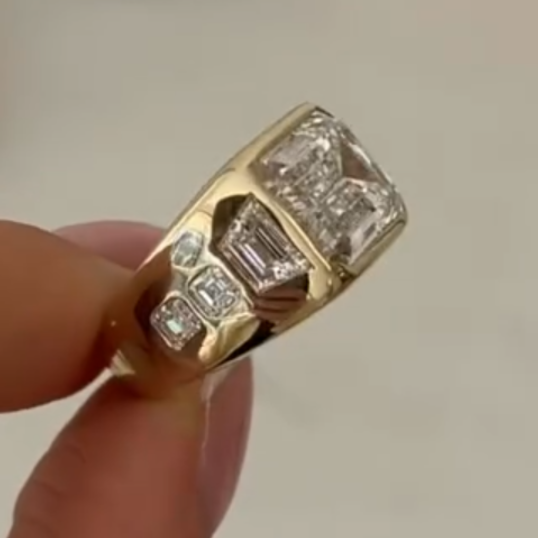 Bezel Setting Men's 7.5ct Emerald Cut White Stone Ring