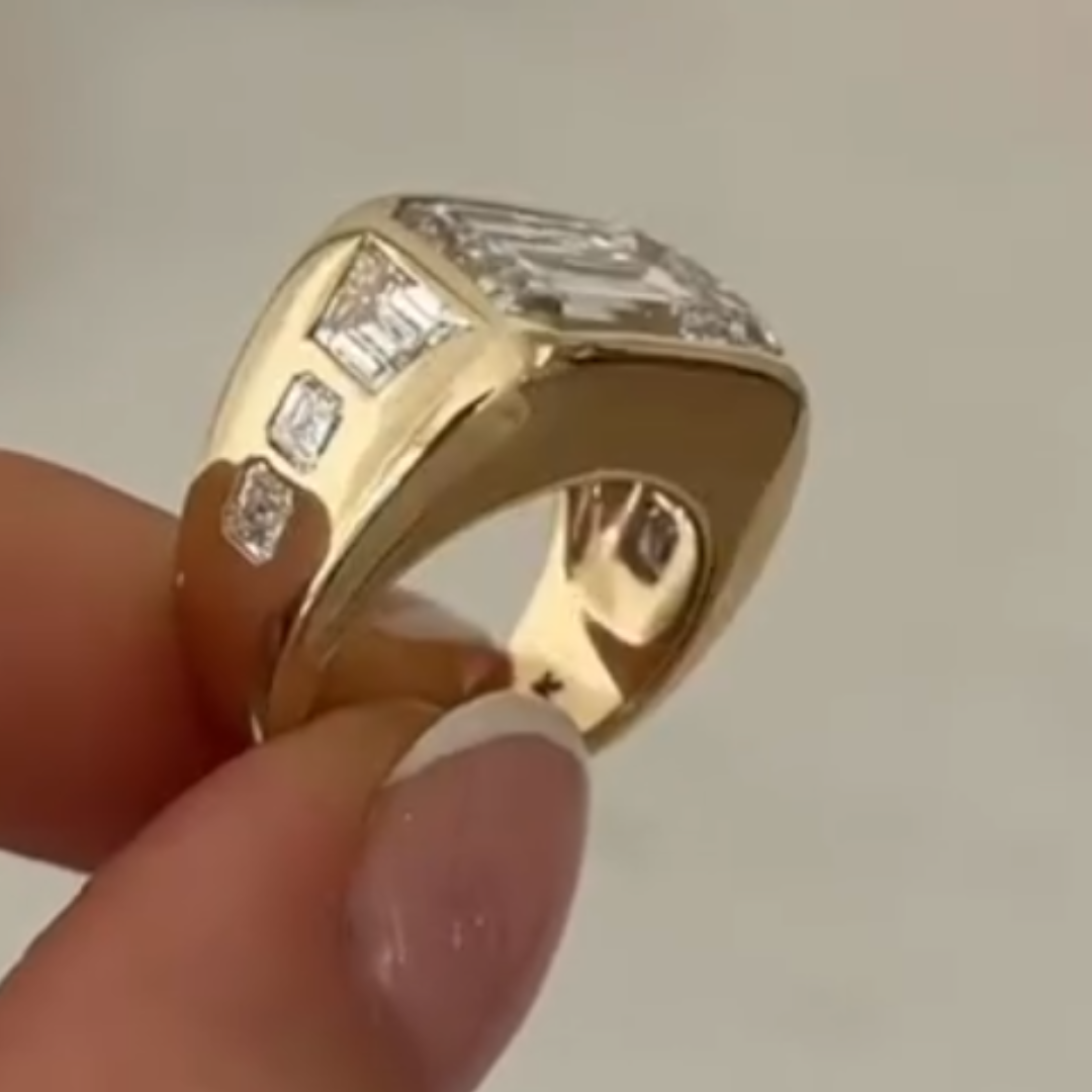 Bezel Setting Men's 7.5ct Emerald Cut White Stone Ring