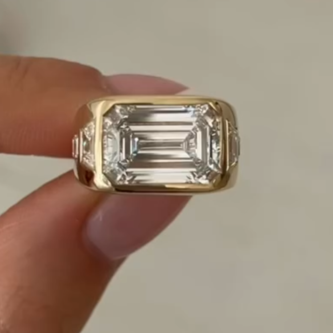 Bezel Setting Men's 7.5ct Emerald Cut White Stone Ring