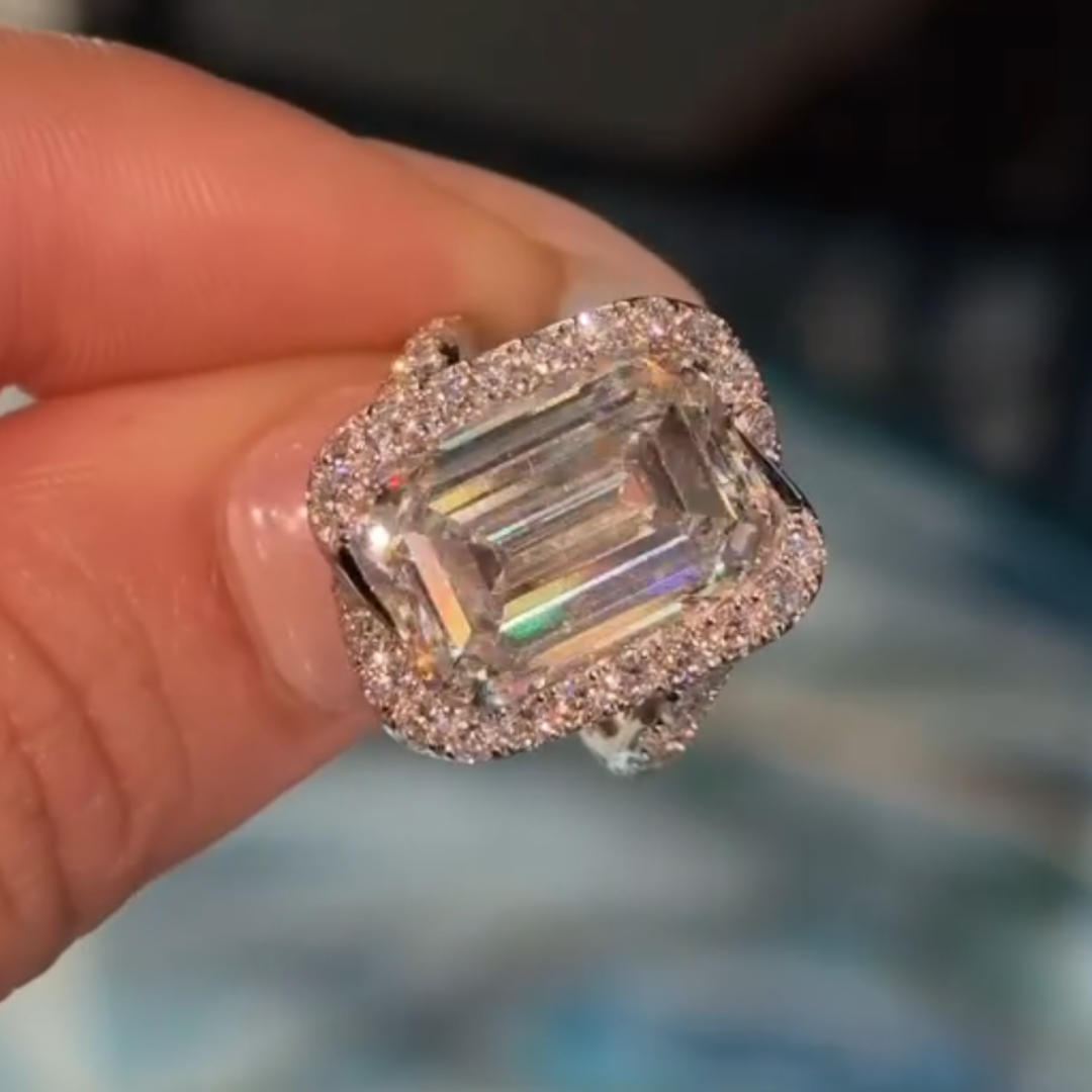4ct Bypass Design Emerald Cut White Stone Ring