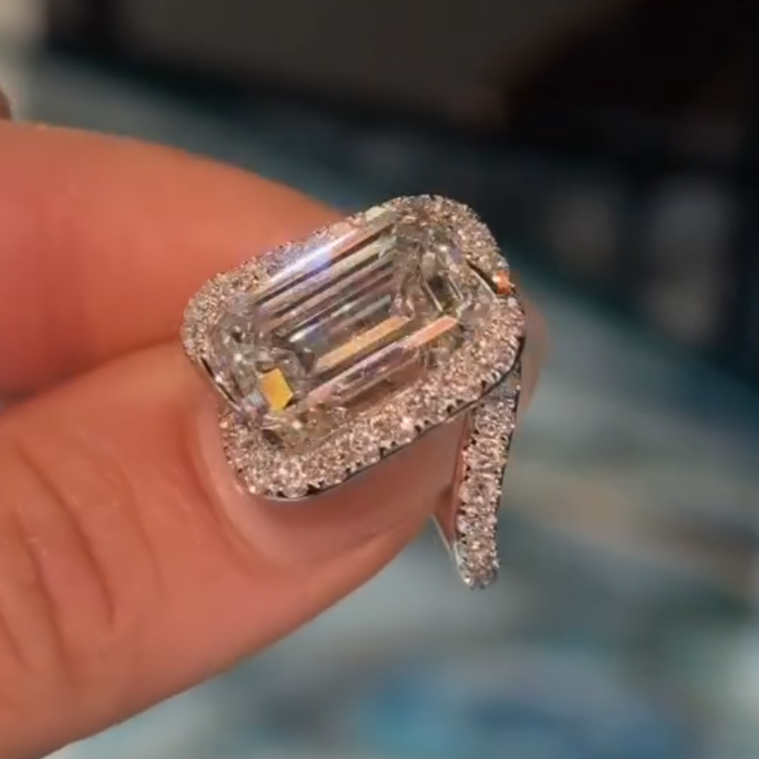 4ct Bypass Design Emerald Cut White Stone Ring