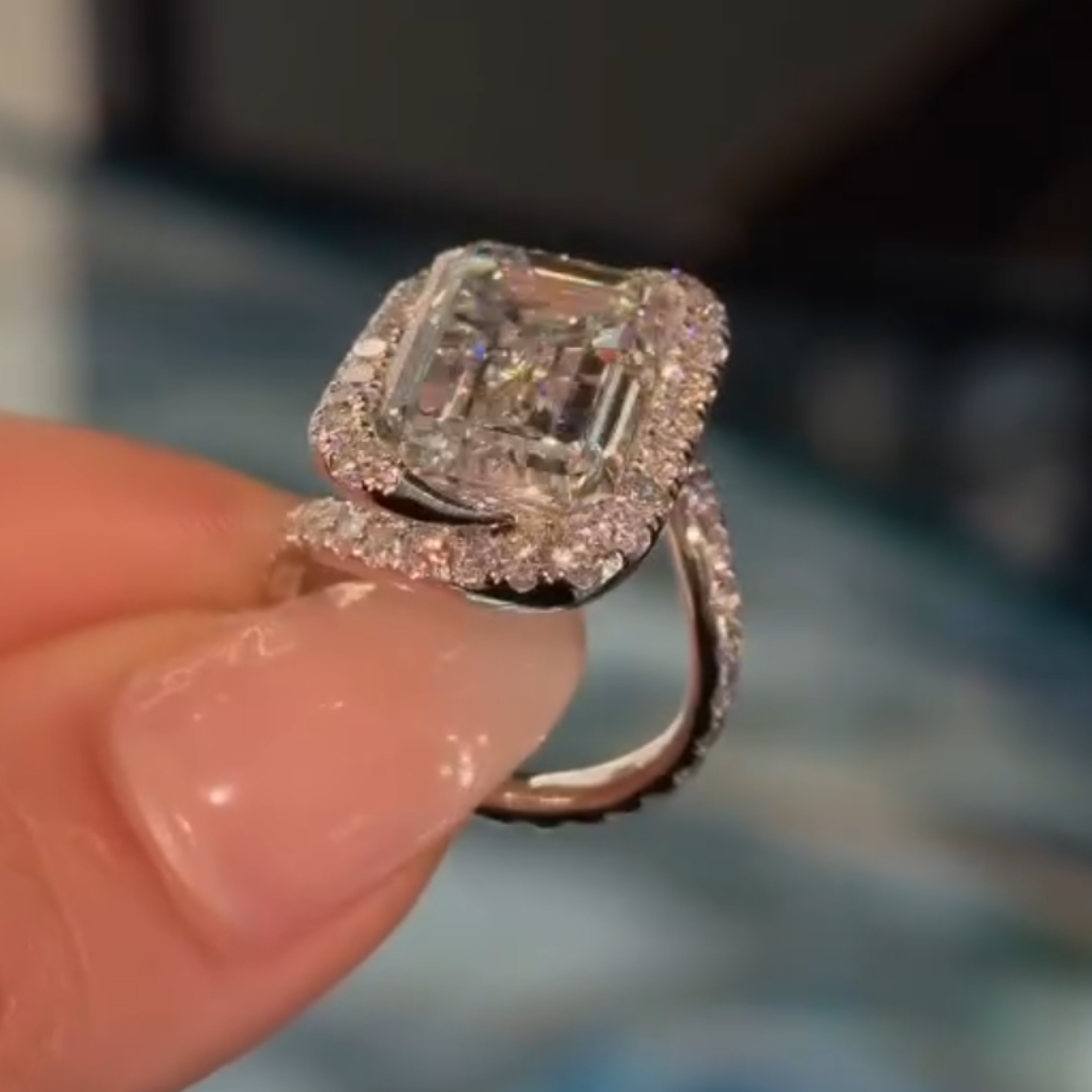 4ct Bypass Design Emerald Cut White Stone Ring