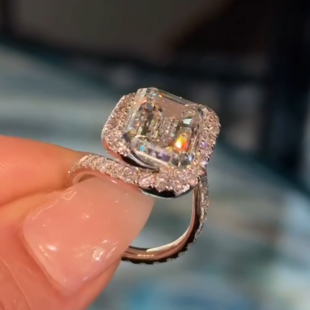 4ct Bypass Design Emerald Cut White Stone Ring