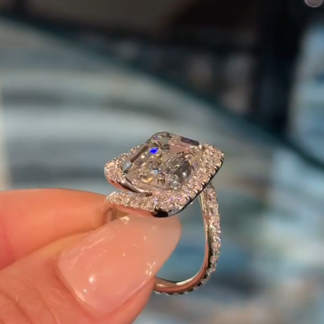 4ct Bypass Design Emerald Cut White Stone Ring