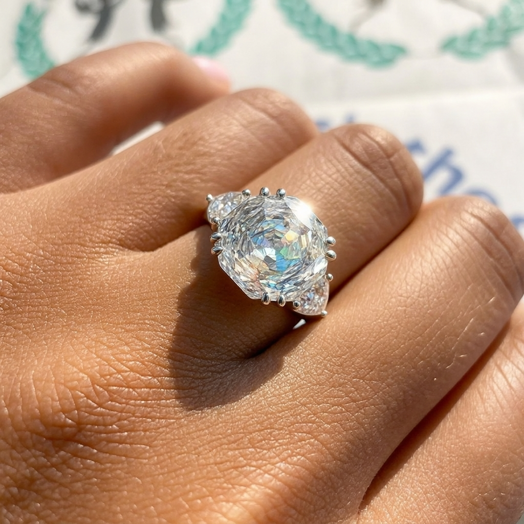 5 Ct Rose Cut Three Stones Anniversary Ring Statement Ring 