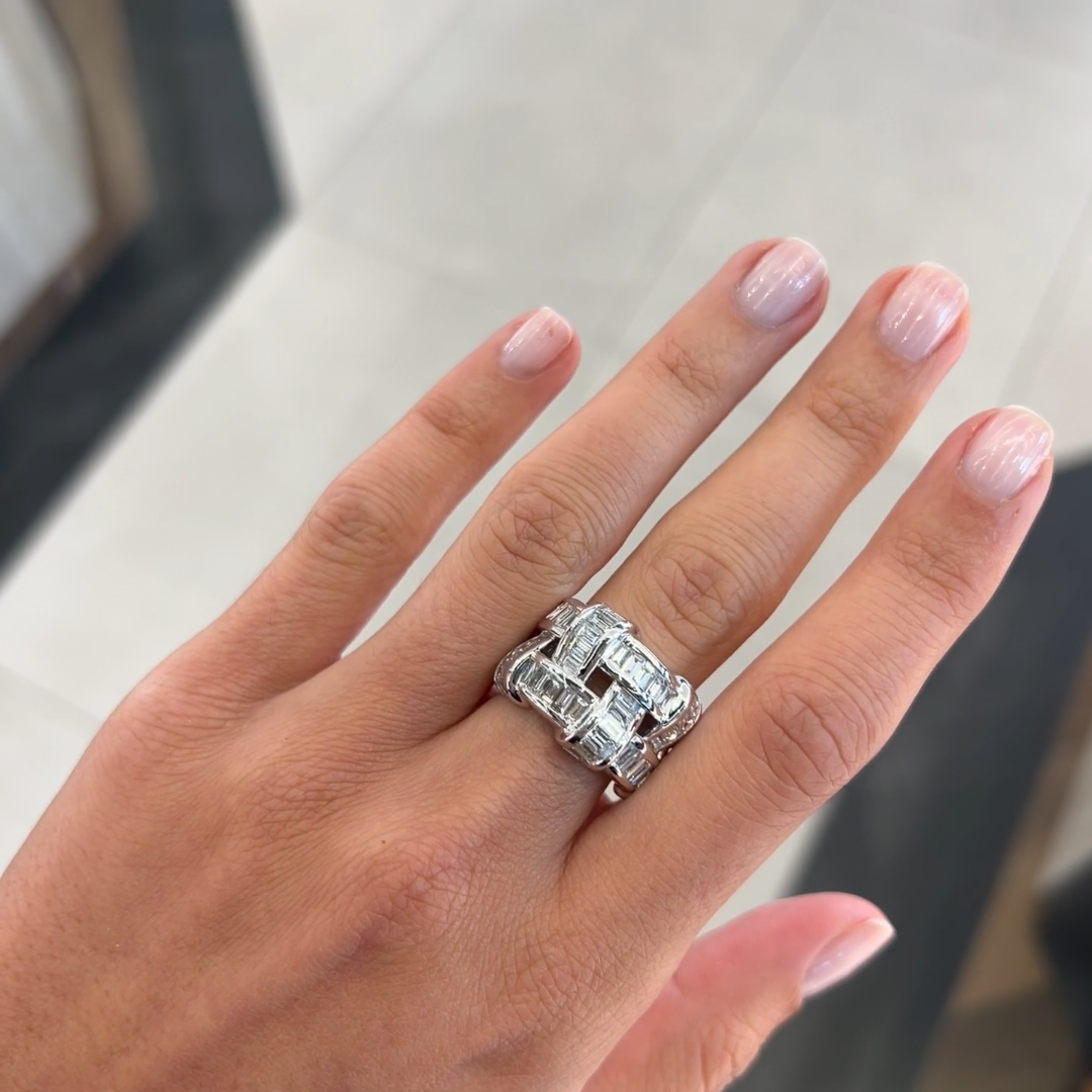 5.25ctw White Stone Basket Weave Eternity Ring