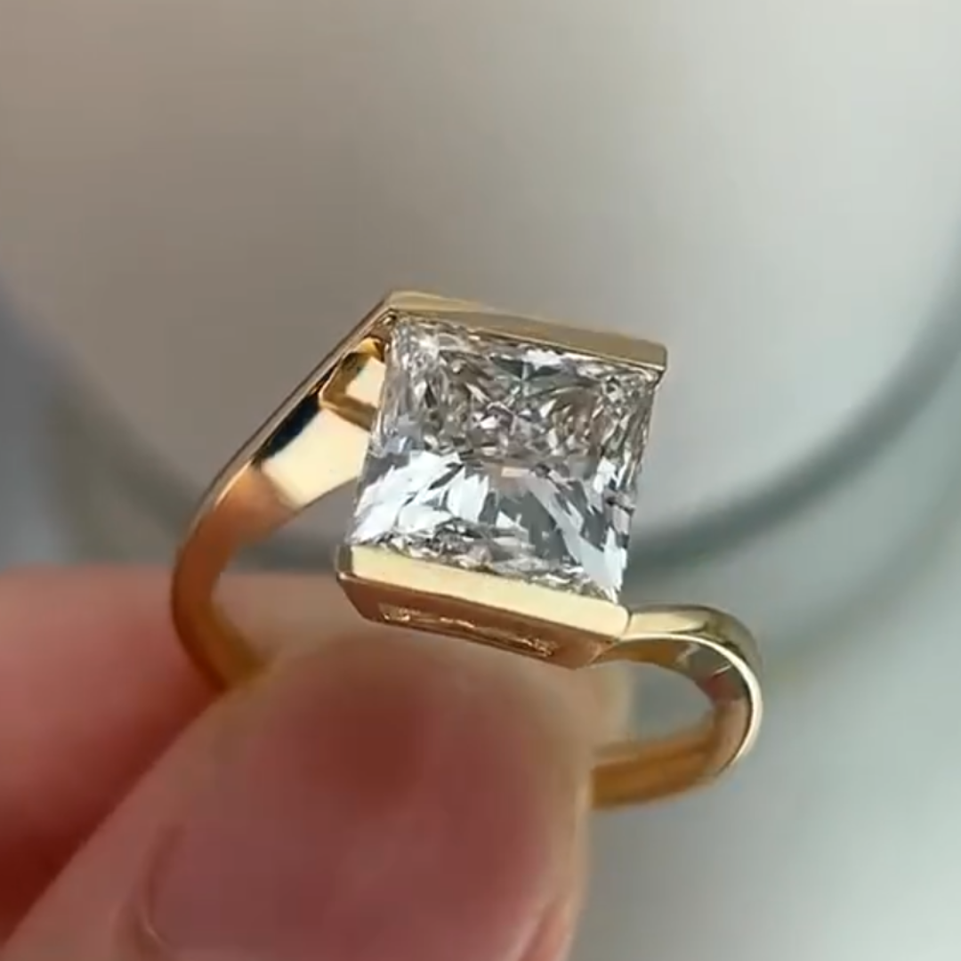 Bypass Design 4ct Pricess Cut White Stone Solitaire Ring