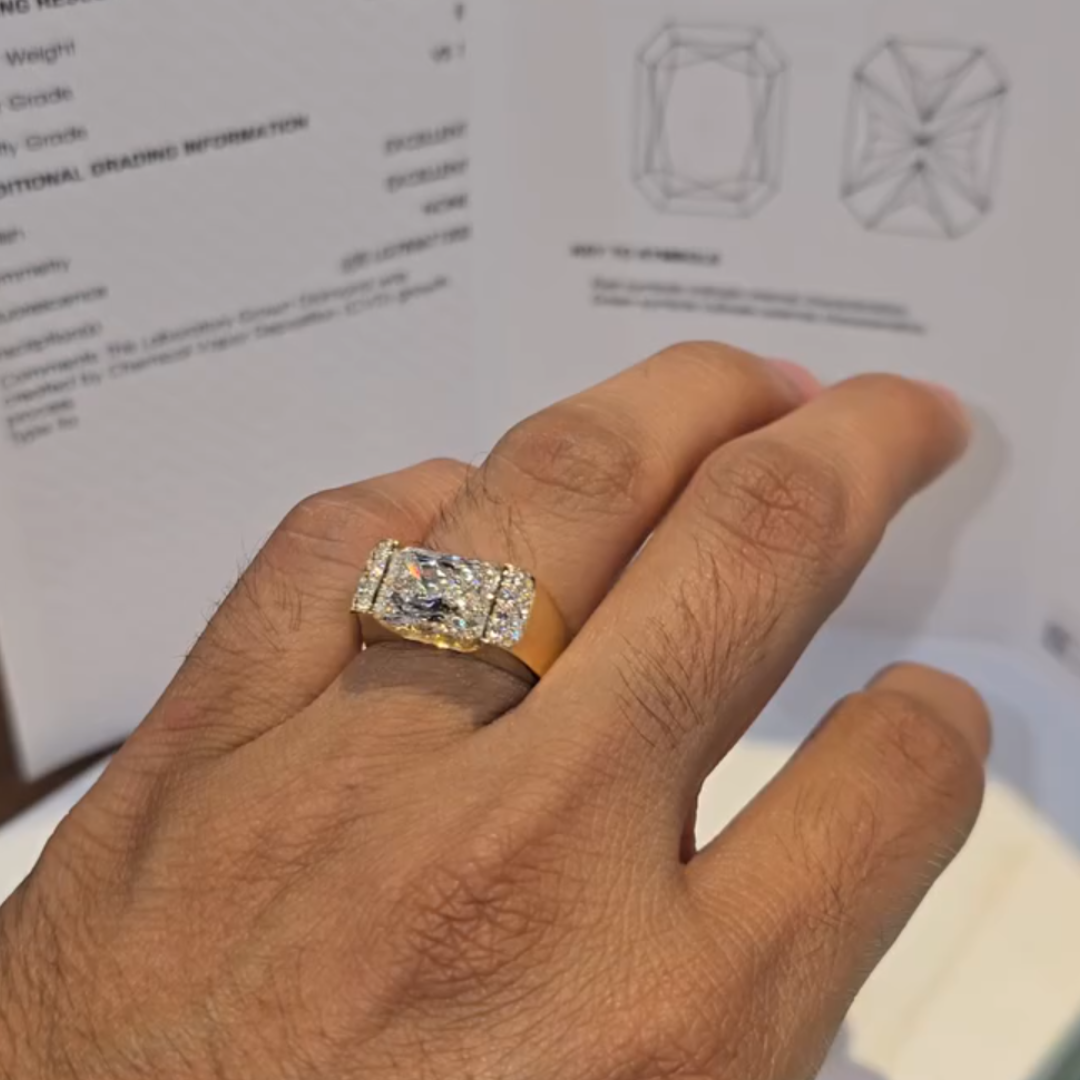 4.13ct Men's Radiant Cut White Stone Ring