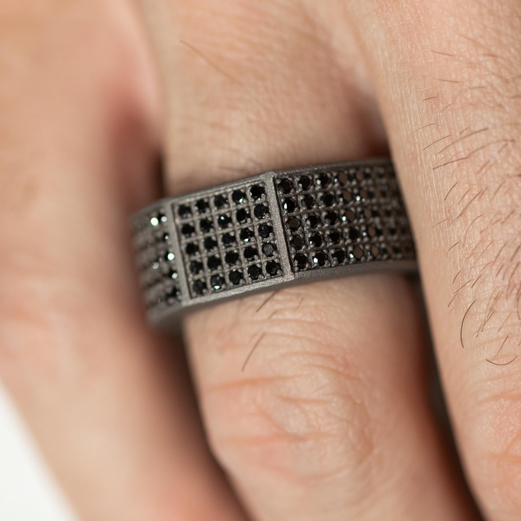 Men's Round Cut Black Stone Band Ring