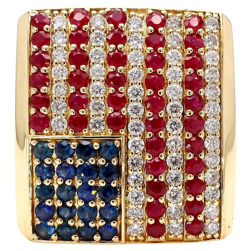 Ruby & Sapphire USA Flag Mens 4th of July Signet Ring