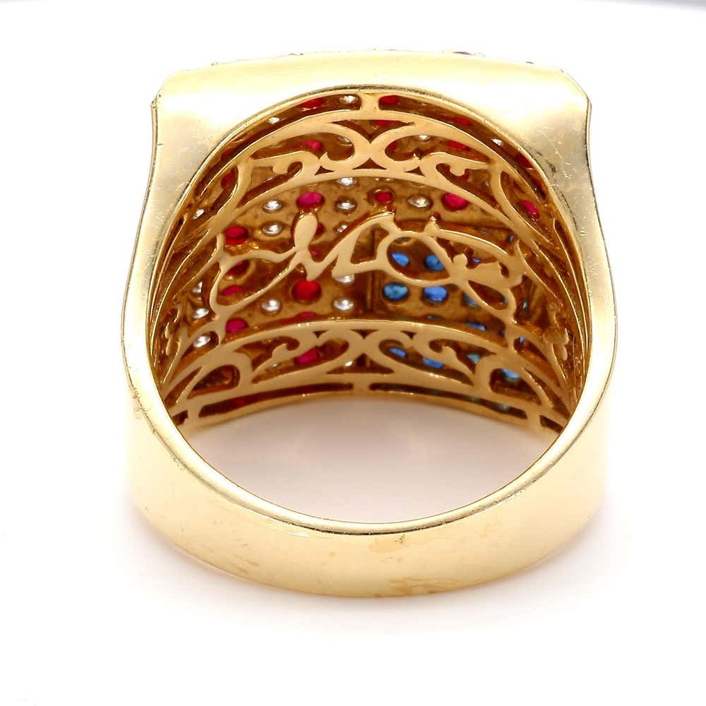 Ruby & Sapphire USA Flag Mens 4th of July Signet Ring