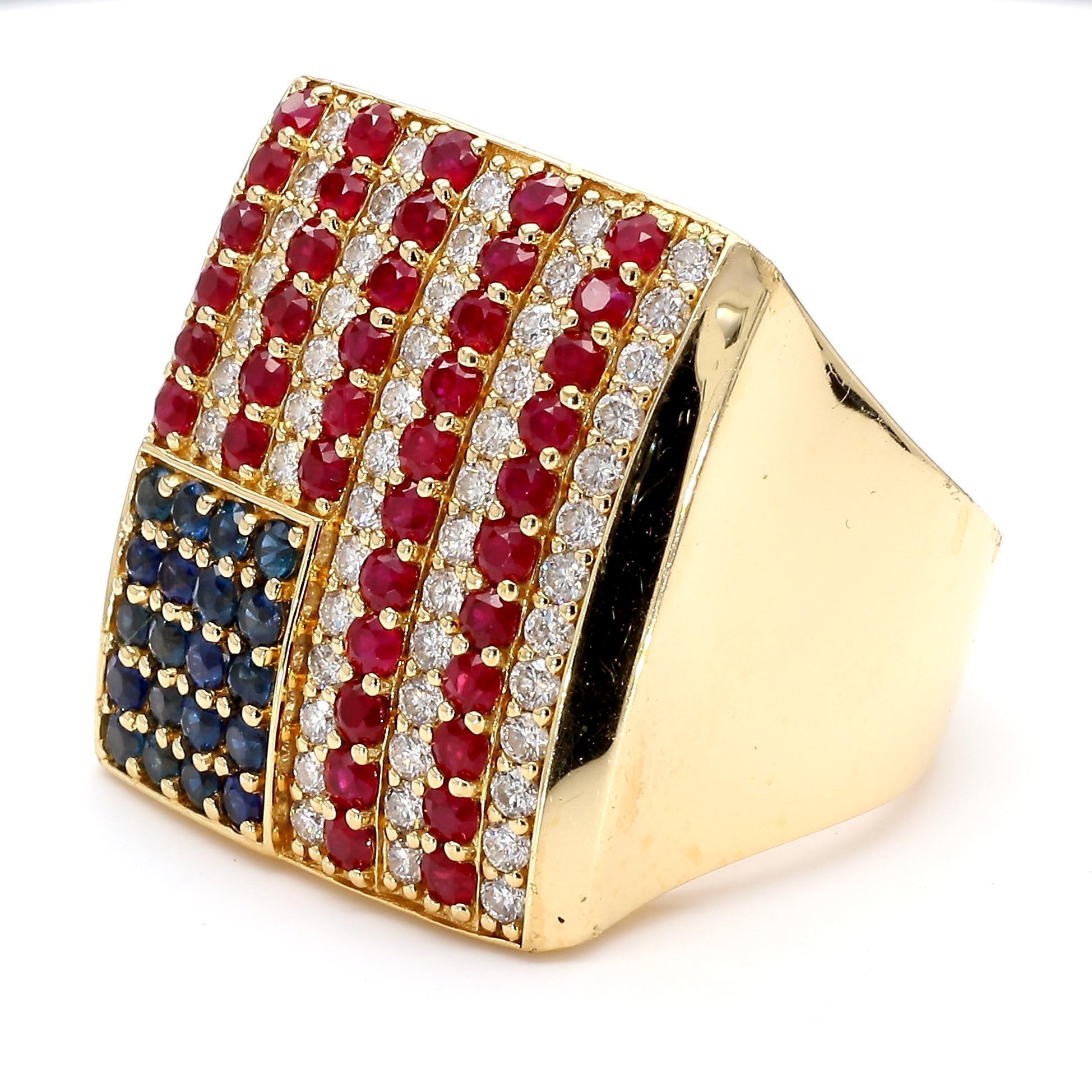 Ruby & Sapphire USA Flag Mens 4th of July Signet Ring